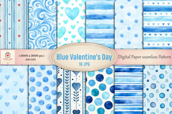 Download Blue Watercolor Valentine Digital Paper - Blue Collection