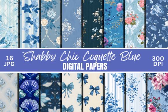 Download Shabby Chic Coquette Blue Digital Paper - Blue Collection