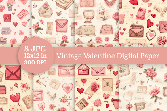 Download Vintage Valentine Digital Paper - Valentine digital paper Collection