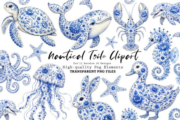 Download Chinoiserie Blue Sea Animals Clipart PNG - Blue Collection