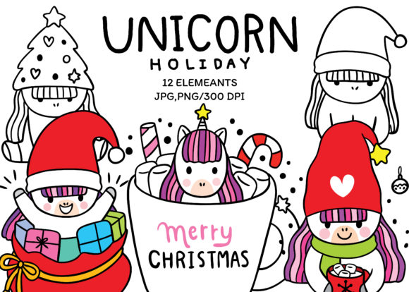 Download Christmas Unicorn,Clipart,Digital Stamp - Christmas unicorn Collection