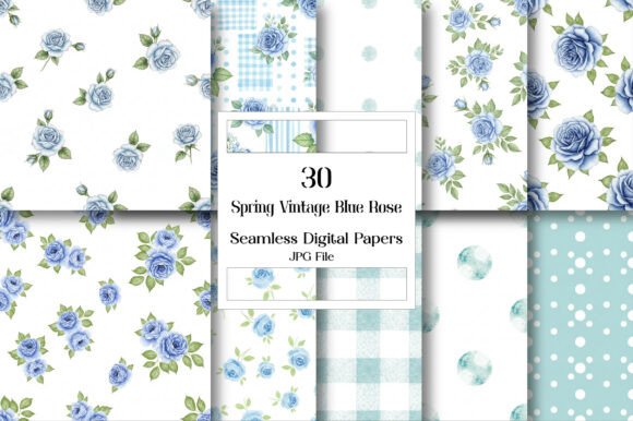 Download Spring Vintage Blue Rose Digital Paper - Blue Collection