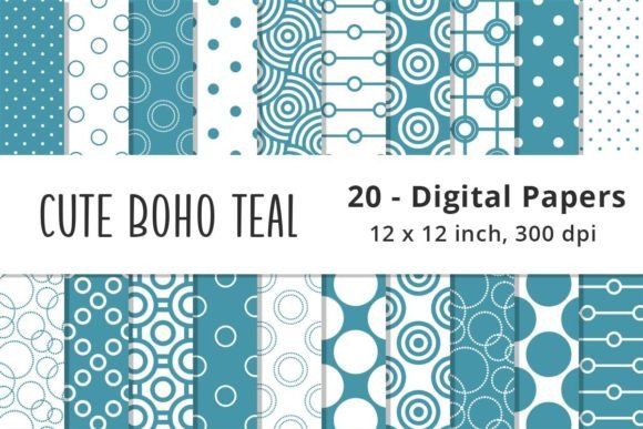 Download Boho Teal Blue Digital Paper Backgrounds - Blue Collection