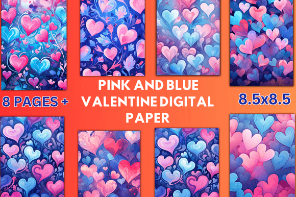 Download Pink and Blue Valentine Digital Paper - Blue Collection