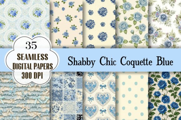 Download Shabby Chic Coquette Blue Digital Paper - Blue Collection