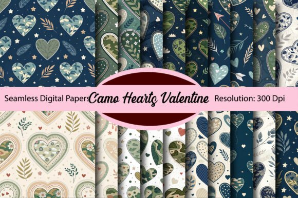 Download Camo Hearts Valentine Digital Paper - Valentine digital paper Collection