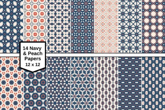 Download Navy Blue and Peach Pattern Papers (1) - Blue Collection